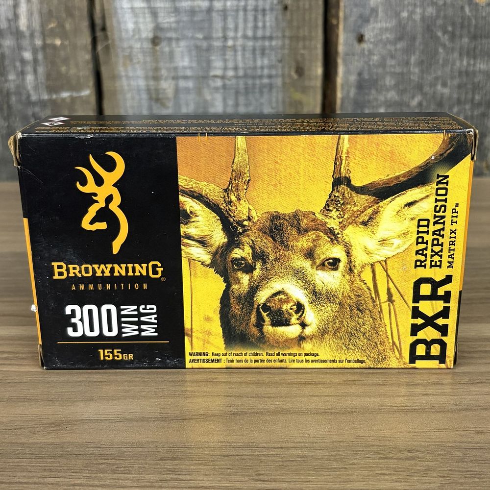 Lot 481: A Box of Browning Ammunition BXR 300 Win Mag 155 Grain Matrix Tip Centerfire Rifle Cartridges