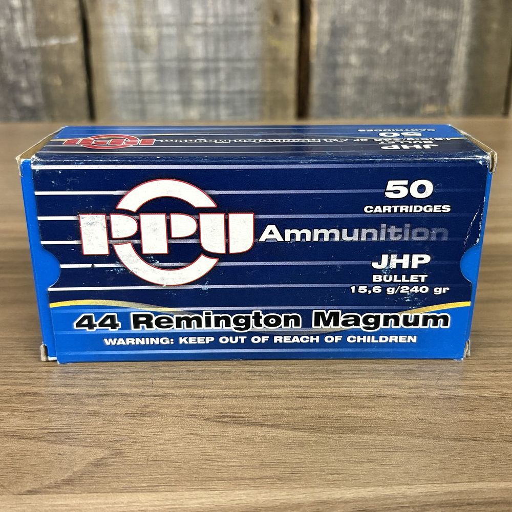 Lot 517: One Box of PPU 44 Remington Magnum JHP Ammunition 50 Cartridges
