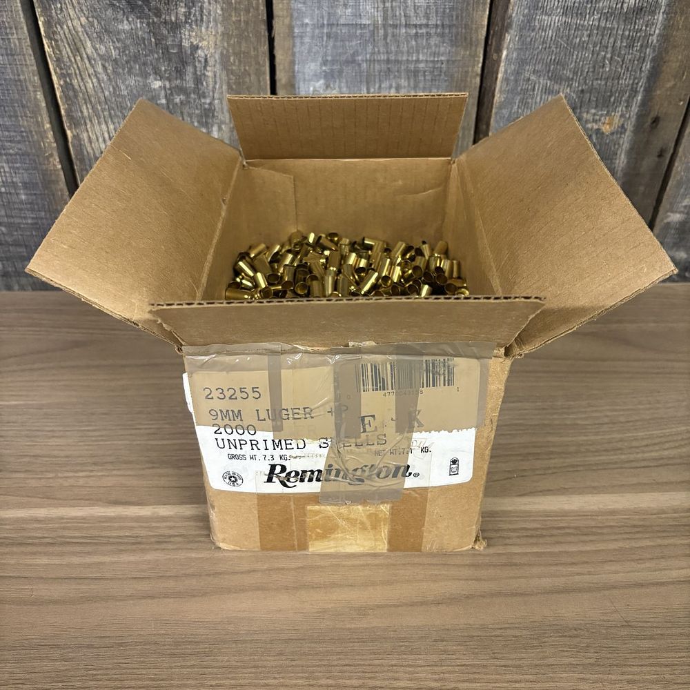 Lot 530: A Collection of 2000 Remington 9mm Luger +P Unprimed Brass Ammunition Shells
