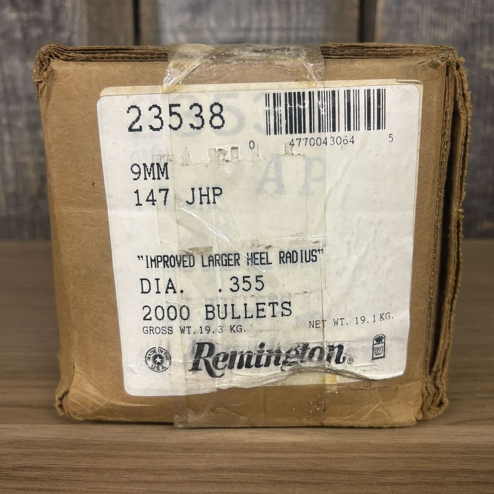 Lot 531: Remington 9mm 147 Grain JHP Bullets Factory Sealed Bulk Box of 2000