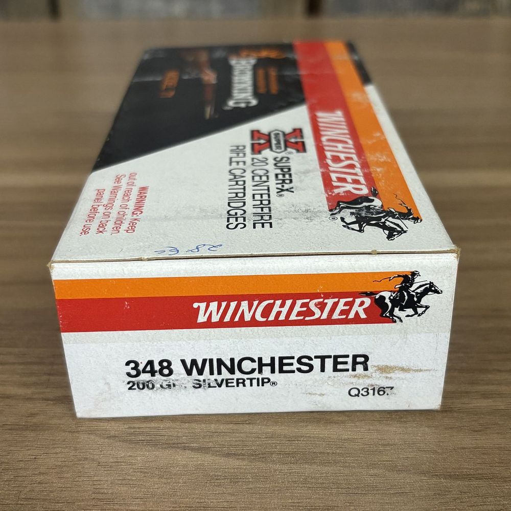 Lot 589: A Box of Winchester Super-X 348 Winchester 200 Grain Silvertip Rifle Cartridges