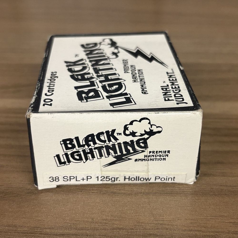 Lot 593: A Box of Twenty Black Lightning 38 Special +P 125 Grain Hollow Point Cartridges