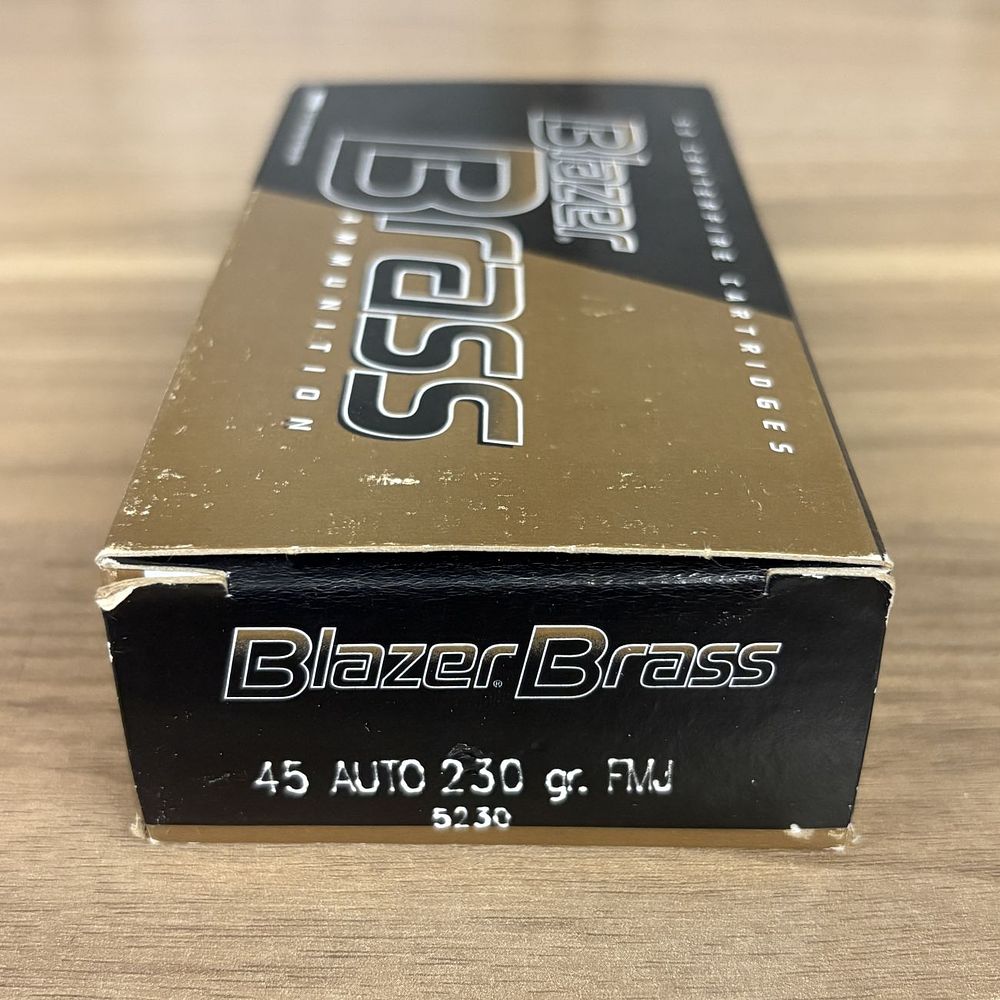 Lot 597: A Box of Blazer Brass 45 Auto 230 Grain FMJ Ammunition