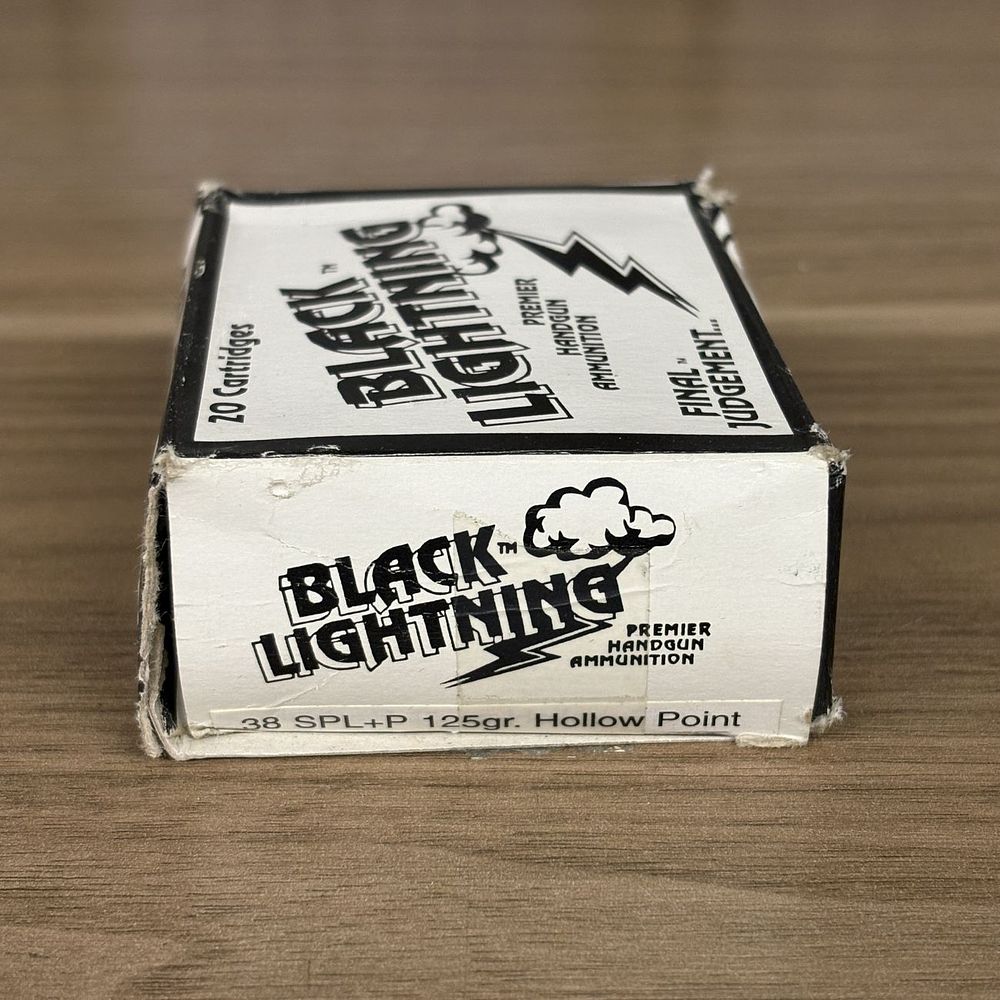 Lot 599: Box of Black Lightning 38 Special +P 125 Grain Hollow Point Ammunition