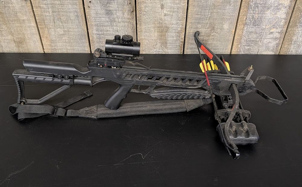 Lot 732: Silent Strike Recurve Crossbow with Red Dot Sight and Quiver