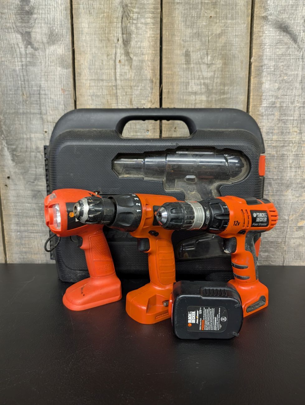 Lot 734: A Collection of Black and Decker FireStorm 12V Cordless Power Tools and Case