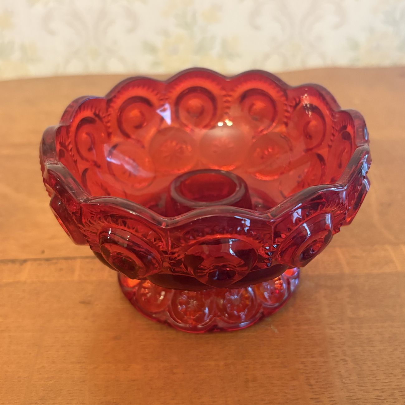 A Pair of Amberina Glass Moon and Star Pattern Table Articles