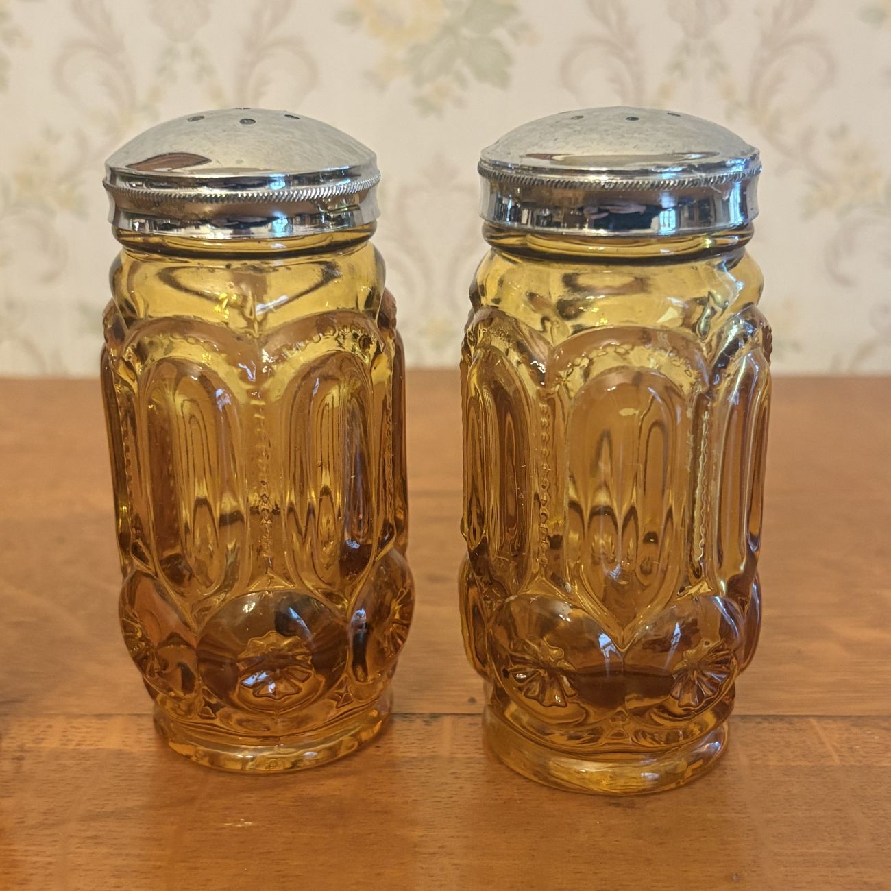A Set of Amber Pressed Glass Moon and Star Pattern Tableware