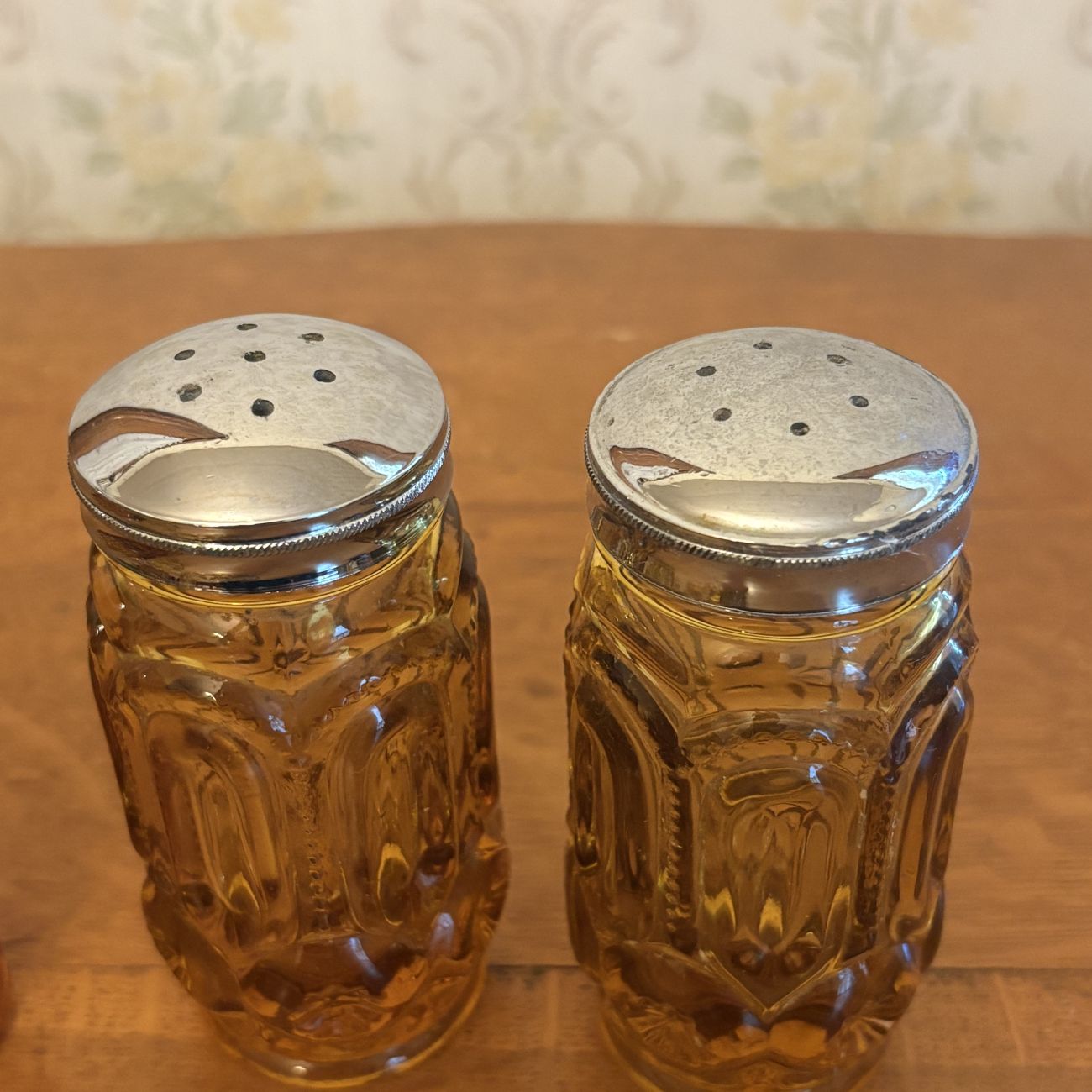 A Set of Amber Pressed Glass Moon and Star Pattern Tableware