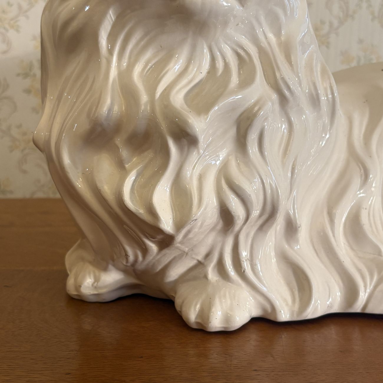 Large Mid Century Glazed Ceramic Long Haired Persian Cat Figurine Dated 1975
