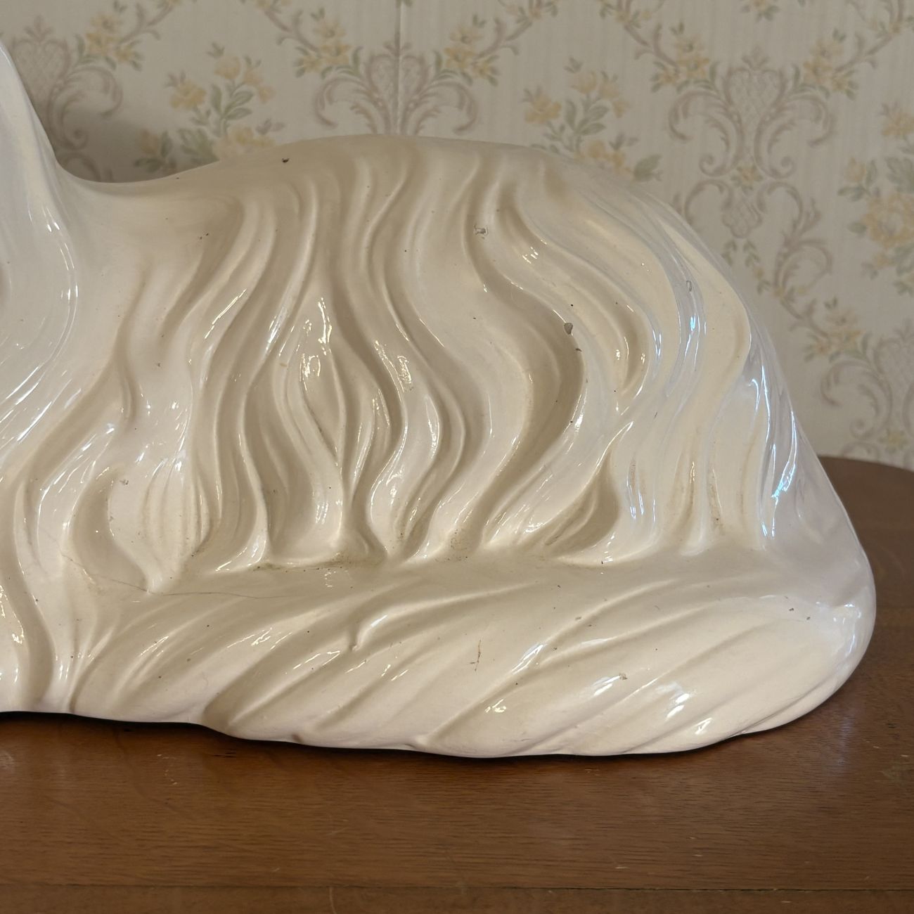 Large Mid Century Glazed Ceramic Long Haired Persian Cat Figurine Dated 1975