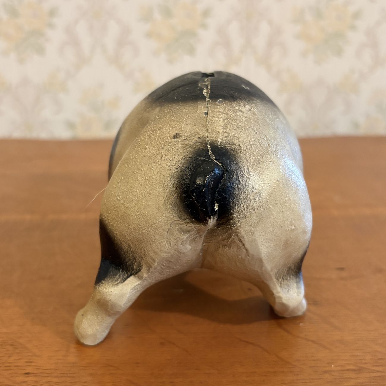 Vintage Cast Iron Standing Spotted Pig Coin Bank