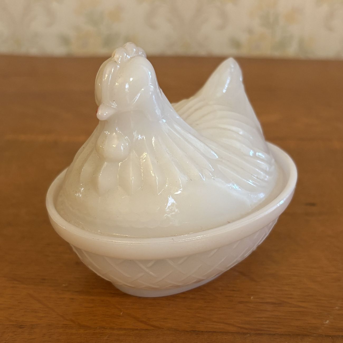 Small White Milk Glass Hen on Nest Covered Dish
