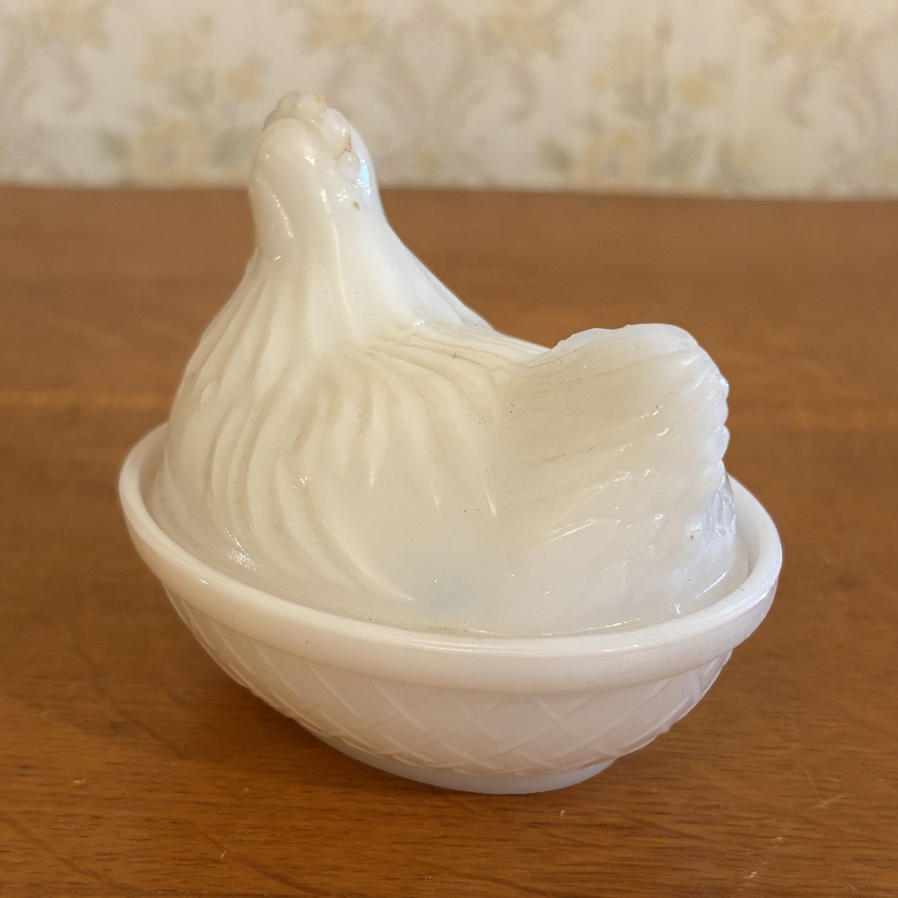 Small White Milk Glass Hen on Nest Covered Dish