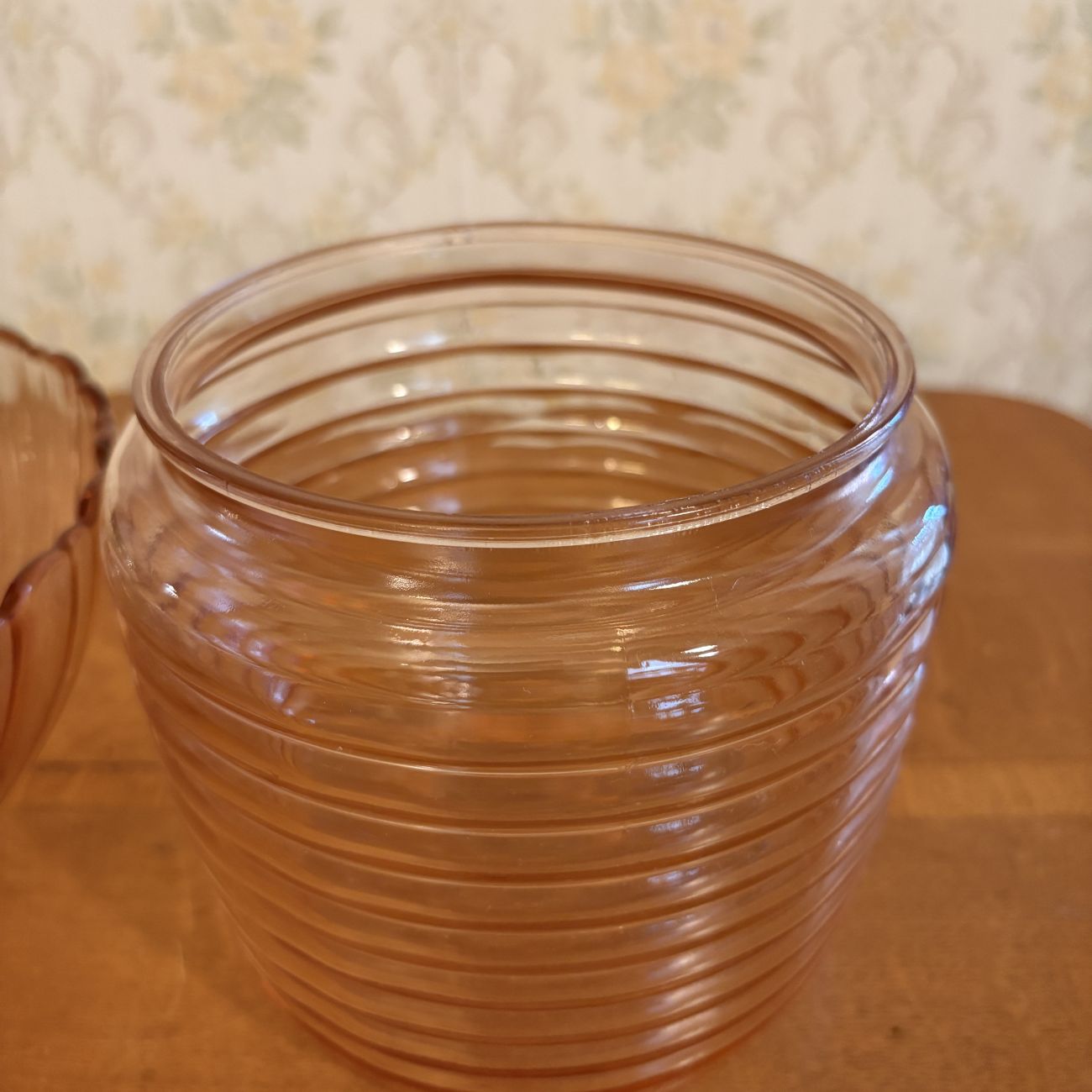 Two Pieces of Pink Ribbed and Swirl Pattern Glassware