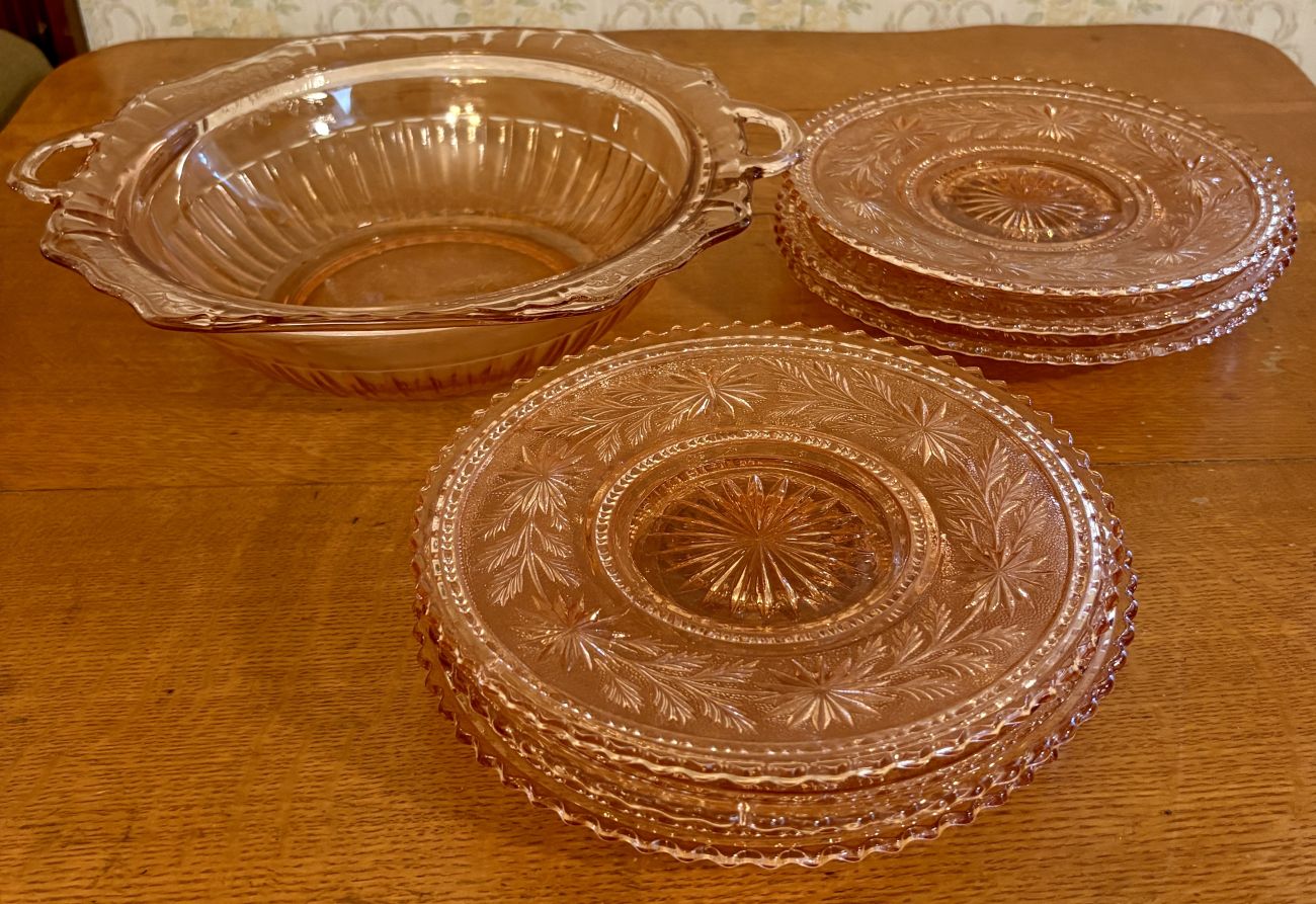 A Collection of Pink Depression Era Glass Tableware