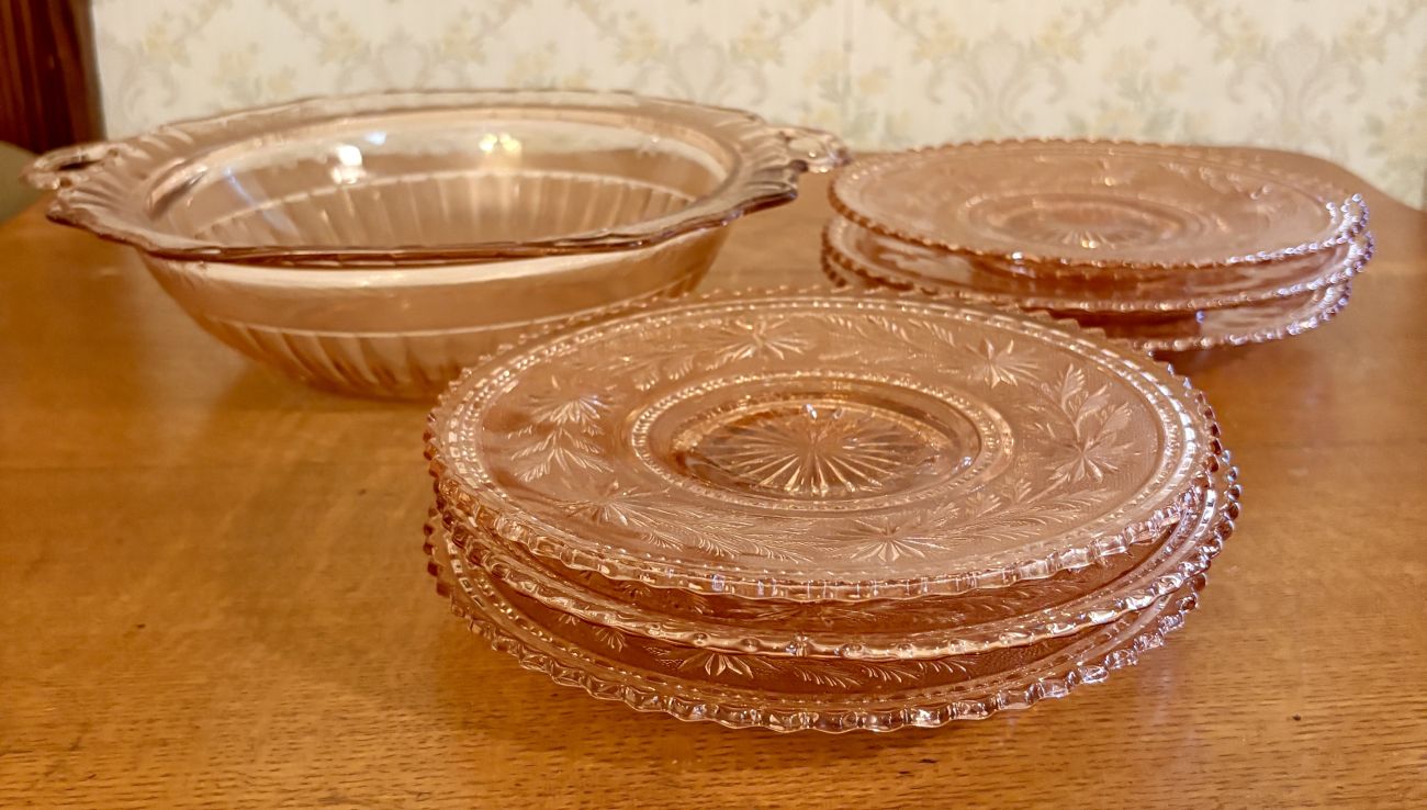 A Collection of Pink Depression Era Glass Tableware