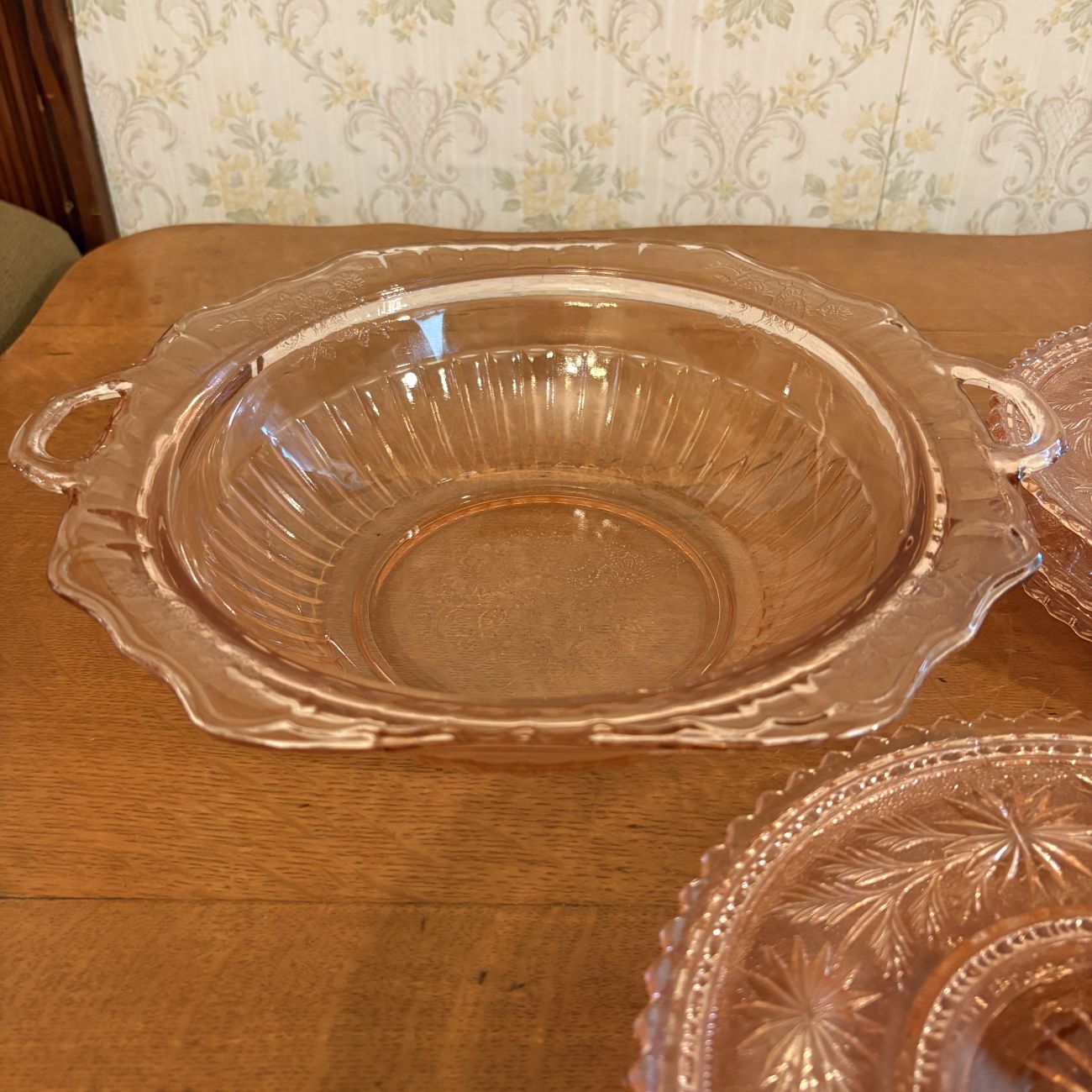 A Collection of Pink Depression Era Glass Tableware