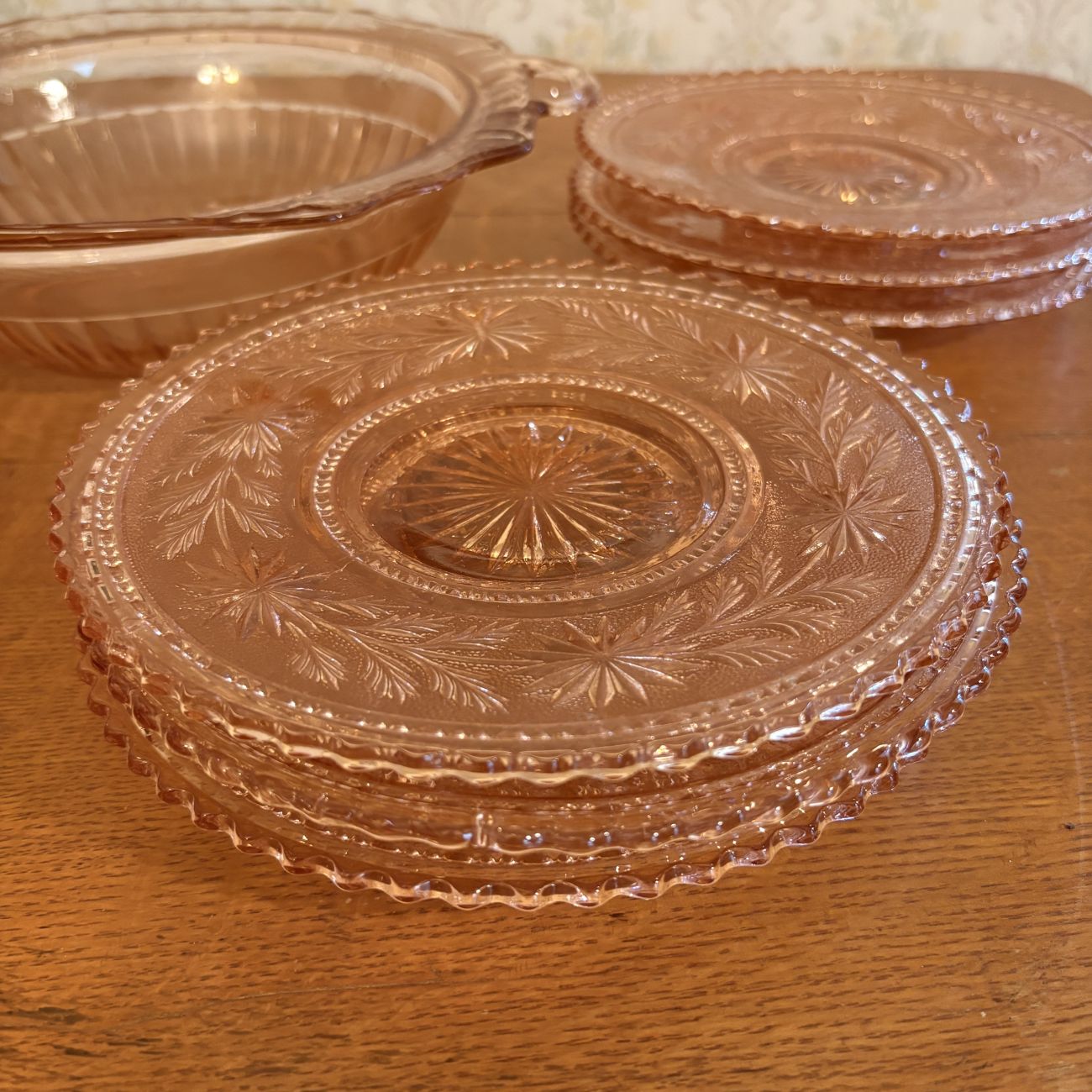 A Collection of Pink Depression Era Glass Tableware
