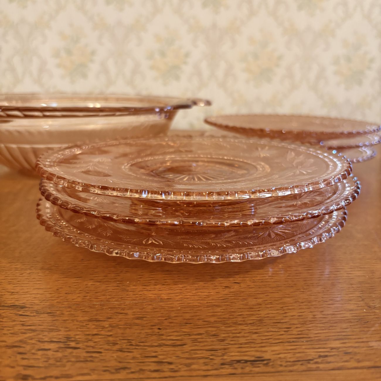 A Collection of Pink Depression Era Glass Tableware