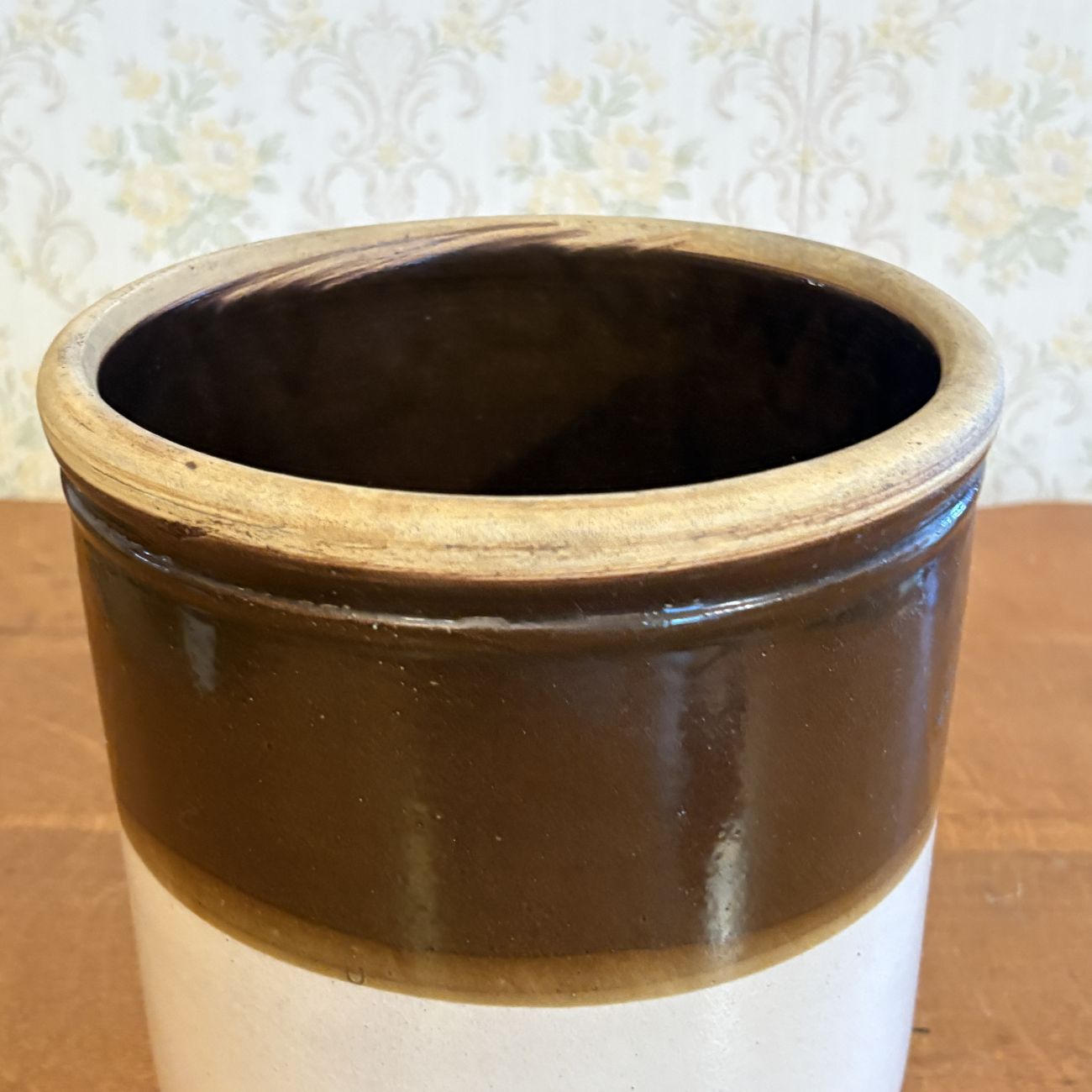Two-Tone Glazed Stoneware Utility Crock