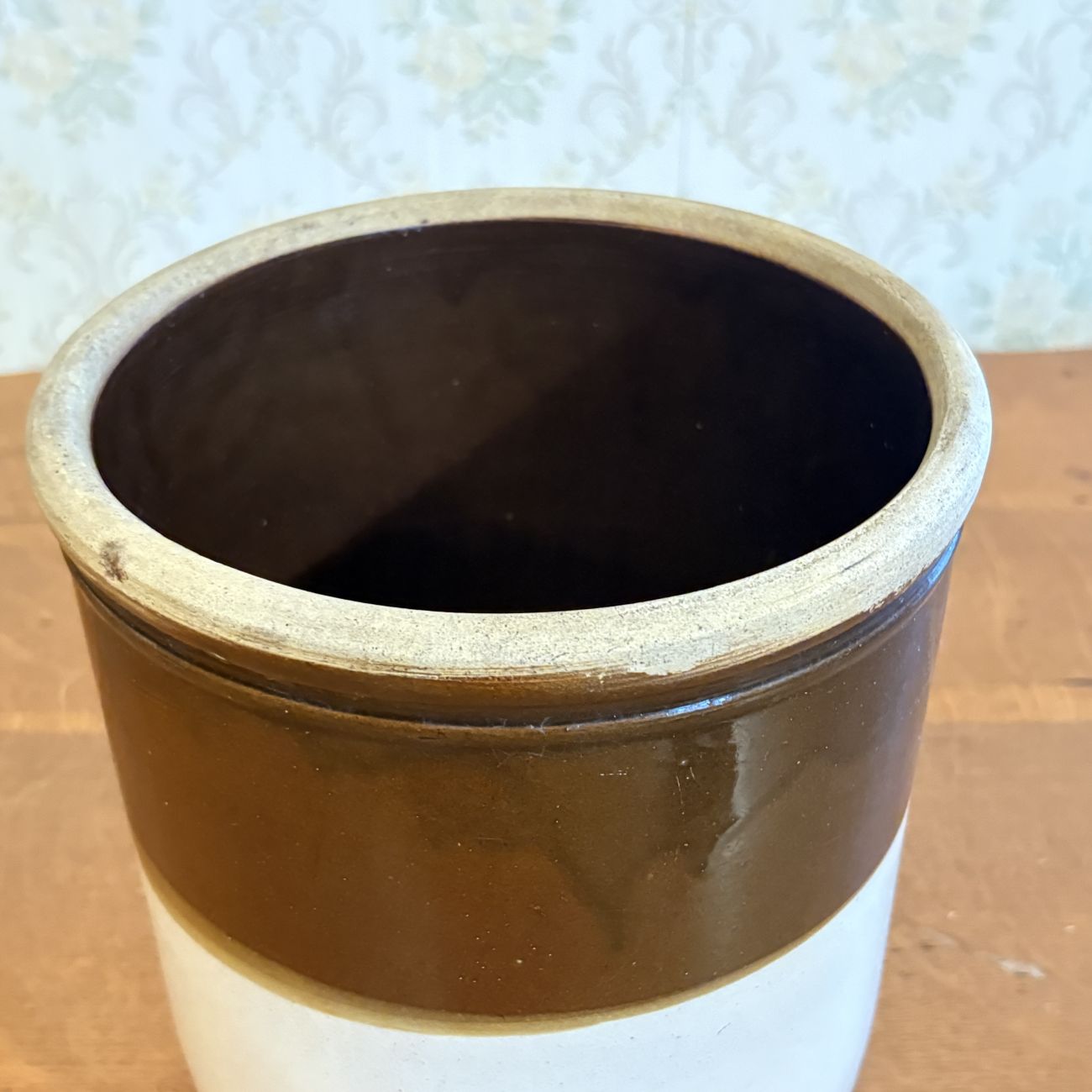 Two-Tone Glazed Stoneware Utility Crock