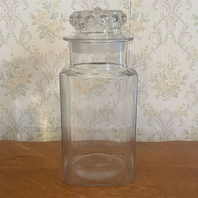 Antique Kis-Me Gum Co Louisville KY Glass Candy Store Display Jar with Hobnail Stopper. A clear 