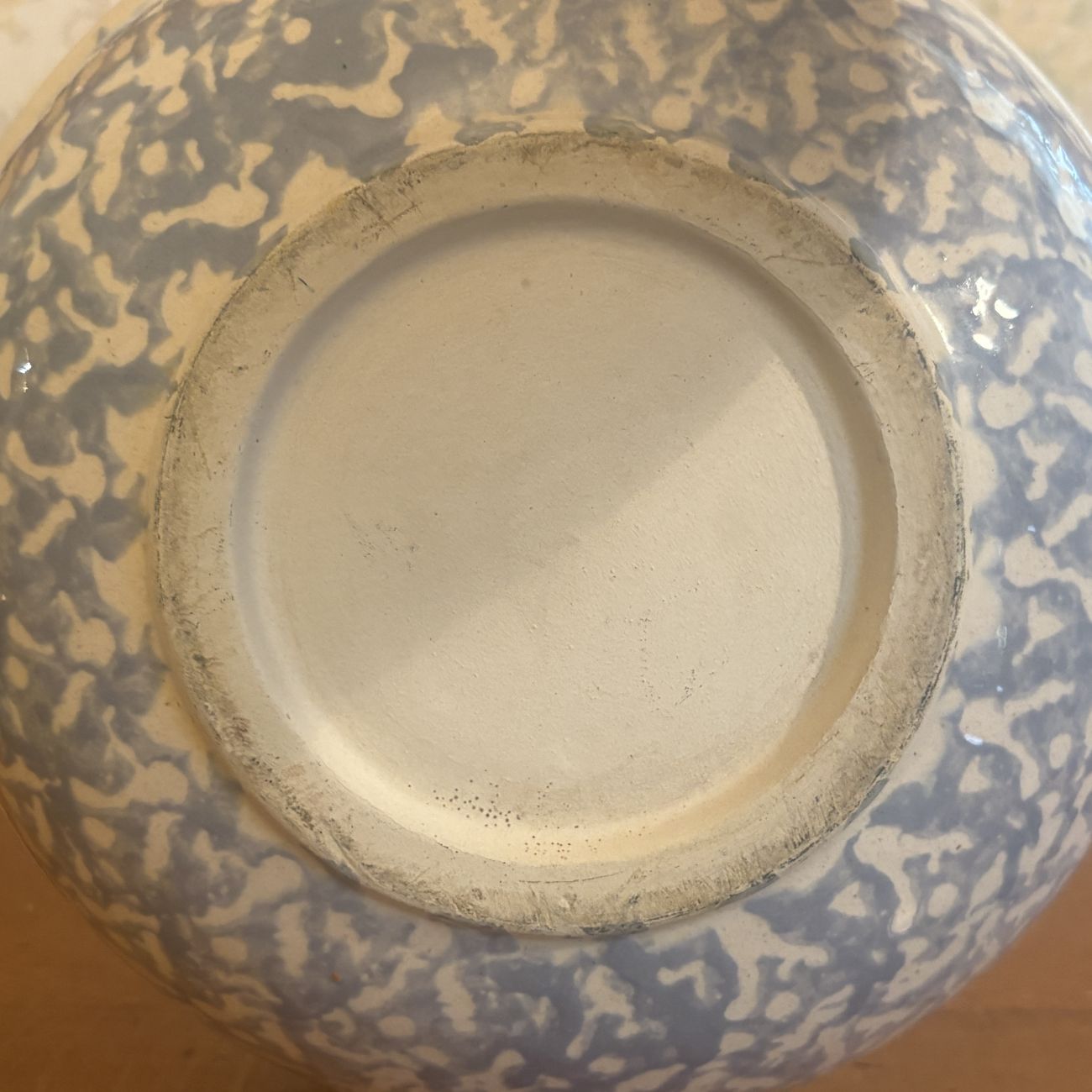 Large American Spongeware and Floral Stoneware Mixing Bowl