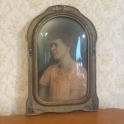 Chicago Portrait Co. Hand-Colored Enlarged Portrait in Art Nouveau Frame with Convex Glass. A 