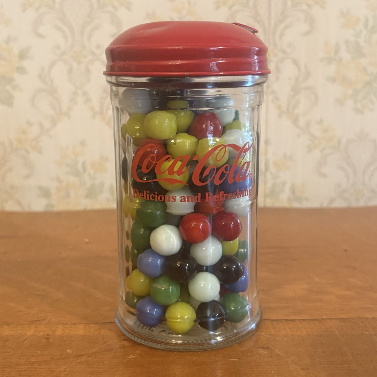 Coca-Cola Glass Marble Dispenser Jar with Assorted Glass Marbles