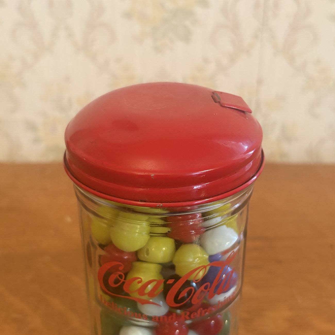 Coca-Cola Glass Marble Dispenser Jar with Assorted Glass Marbles
