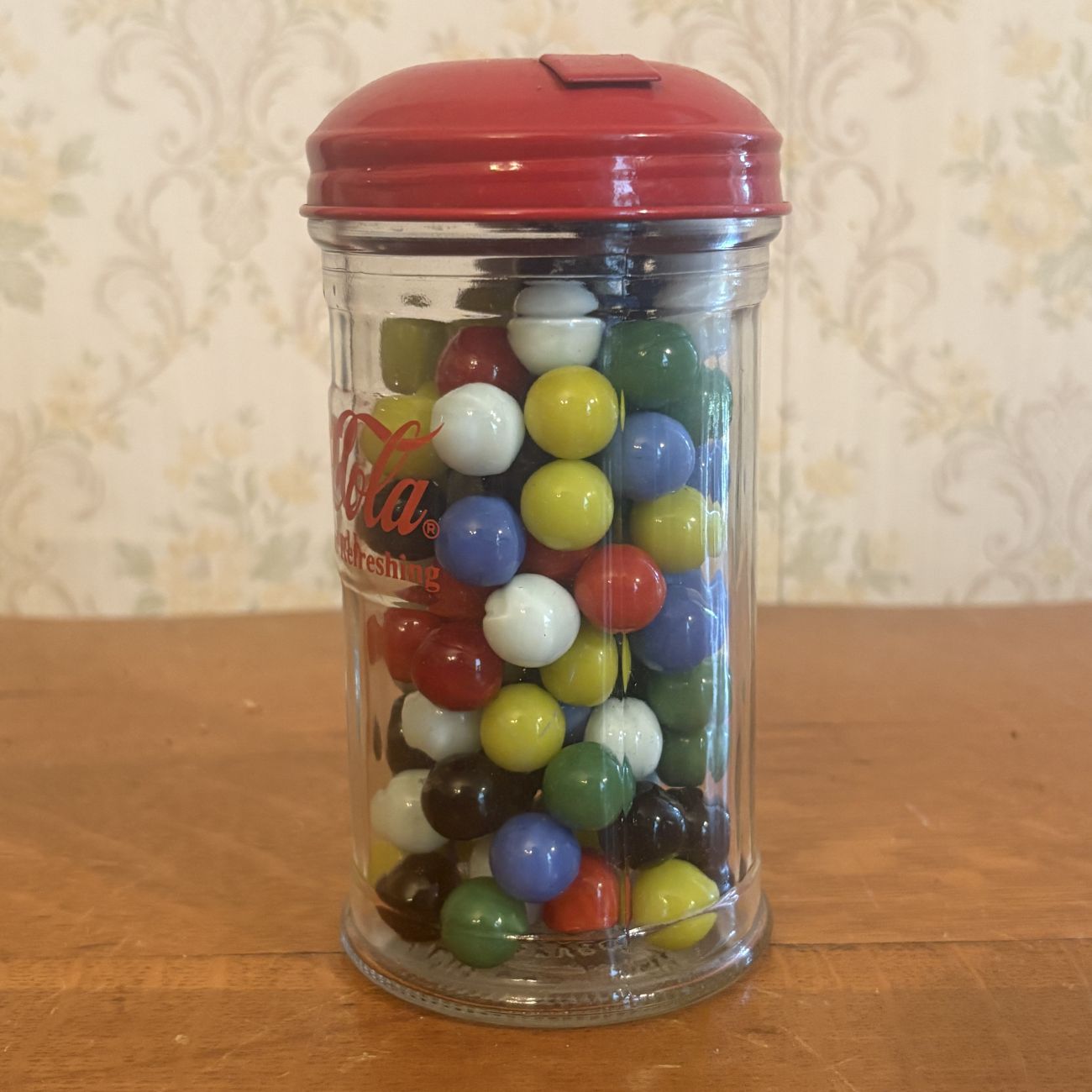 Coca-Cola Glass Marble Dispenser Jar with Assorted Glass Marbles