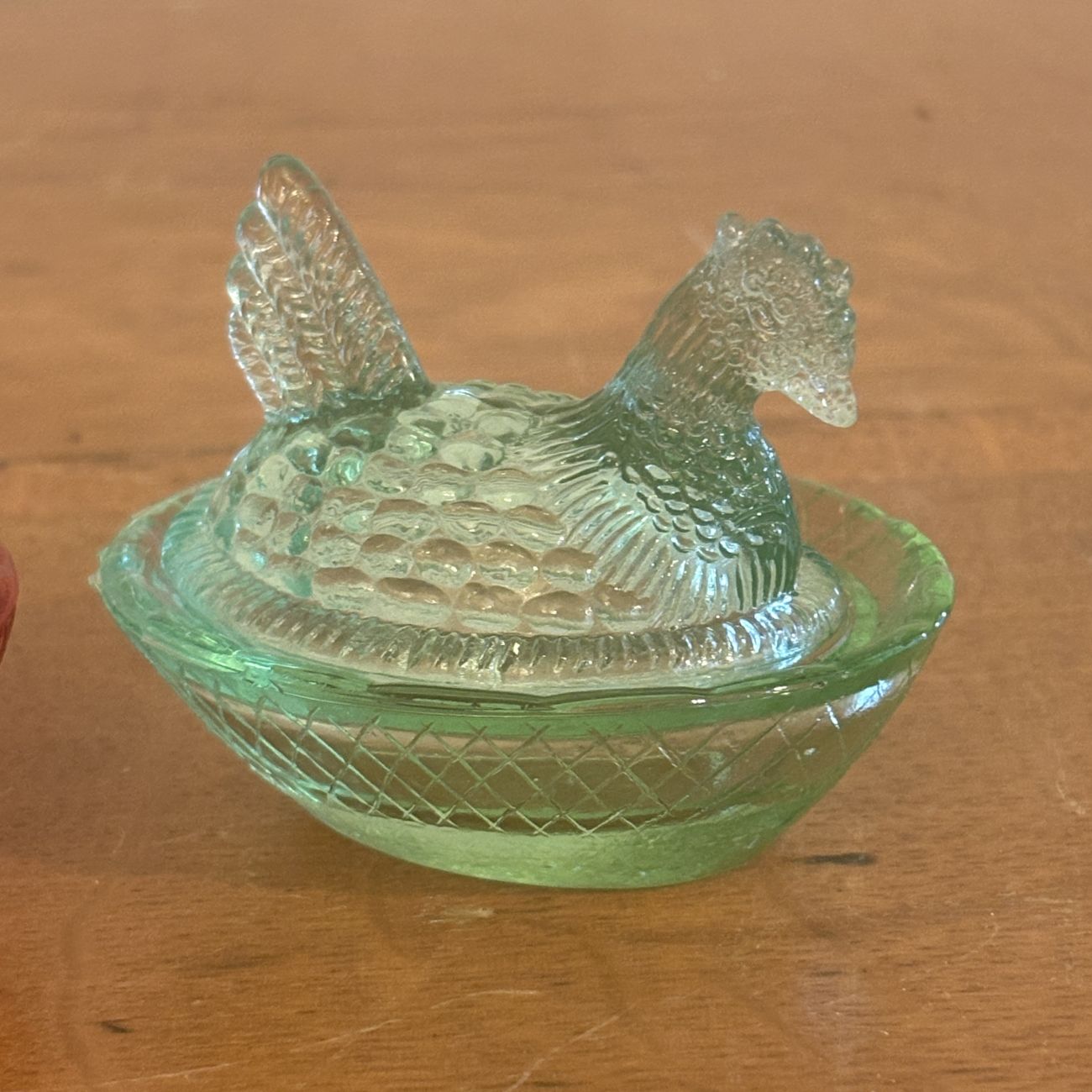 Three Miniature Pressed Glass Hen on Nest Covered Salt Cellars