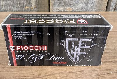 Fiocchi Ammunition .32 S&W Long Centerfire Cartridges. A full box containing 50 centerfire 