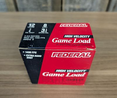 Federal High Velocity Game Load 12 Gauge Shotshells. This lot consists of one partial box of 