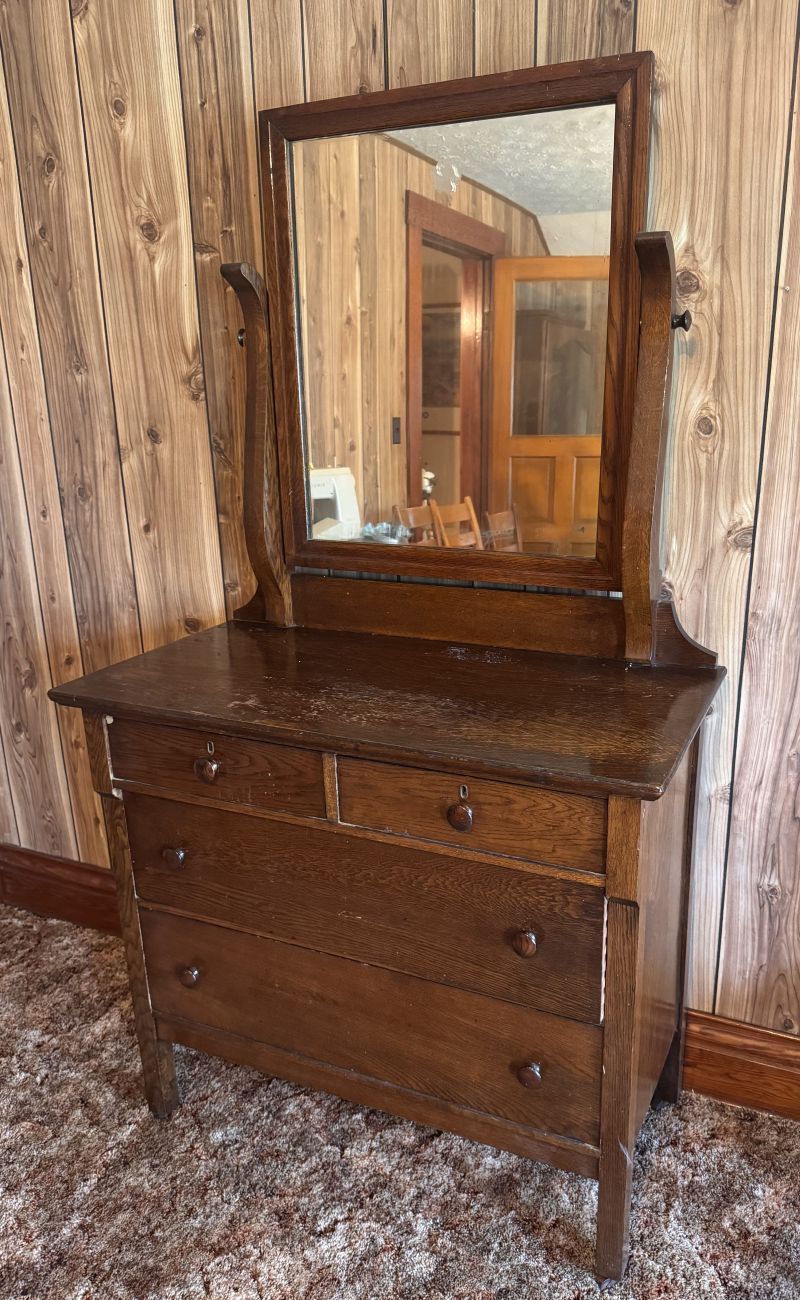 Lot 204: American Late Victorian Tiger Oak Dresser with Swivel Mirror