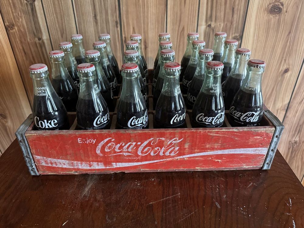Lot 215: Vintage Wooden Coca-Cola Crate with 24 Unopened Glass Bottles