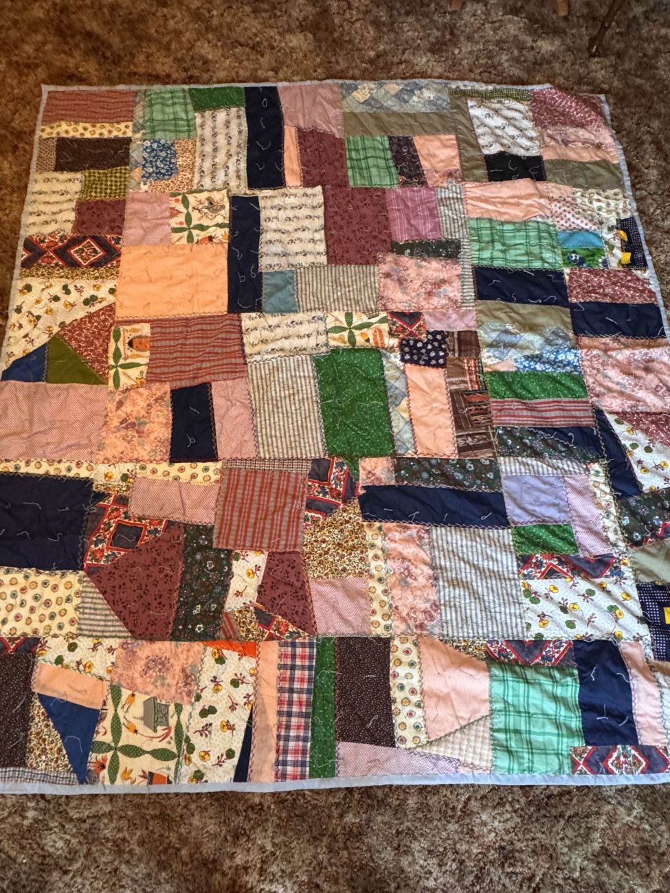 Mid-20th Century Hand-Assembled Cotton Patchwork Crazy Quilt