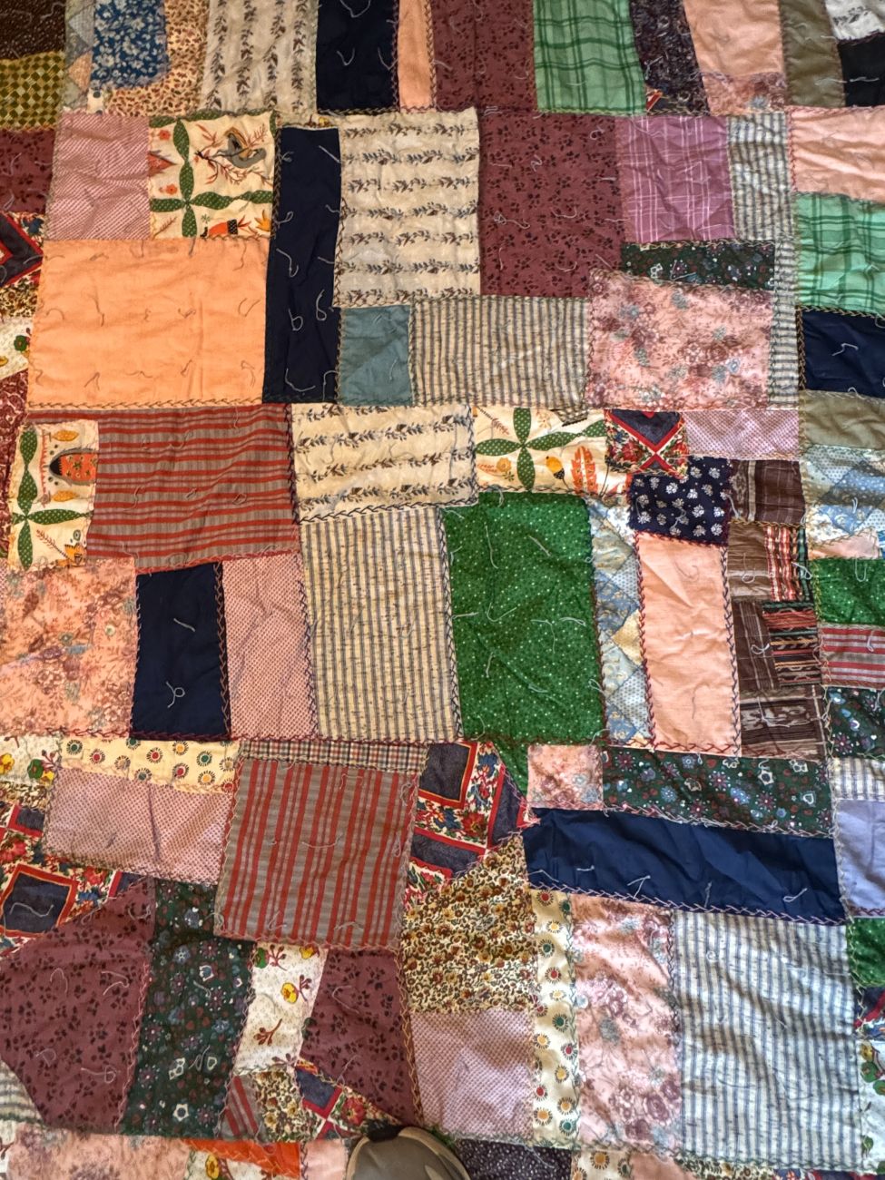 Mid-20th Century Hand-Assembled Cotton Patchwork Crazy Quilt