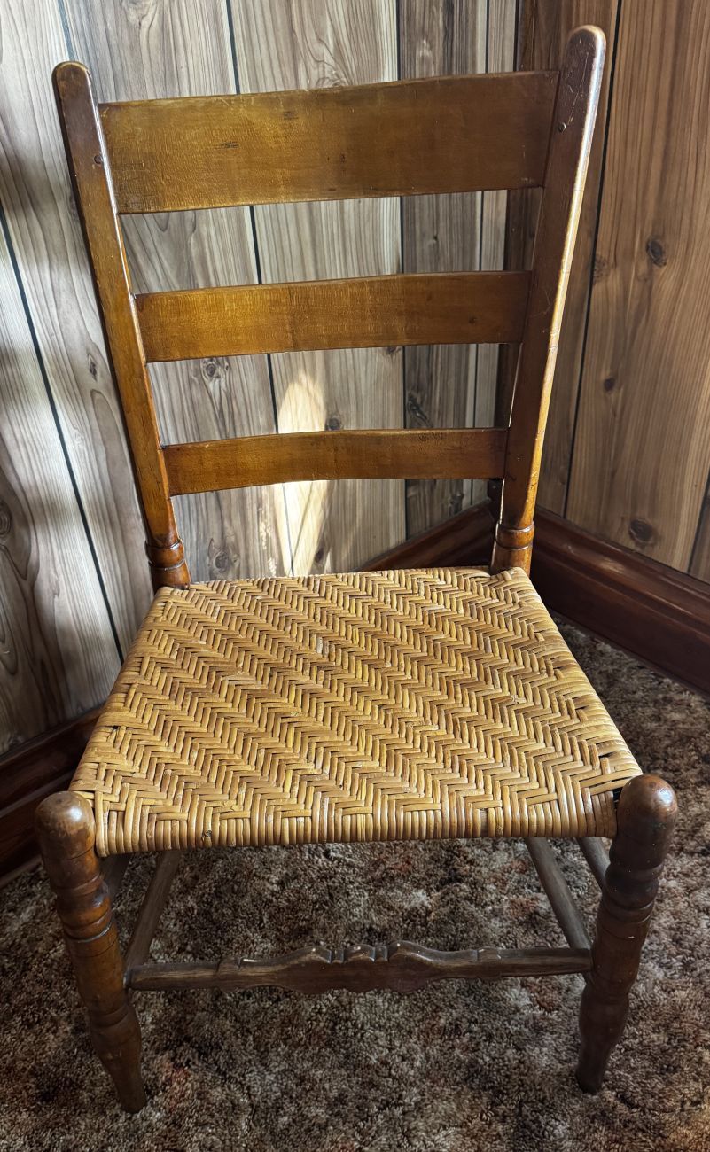 Lot 228: American Ladder-Back Side Chair with Woven Herringbone Seat
