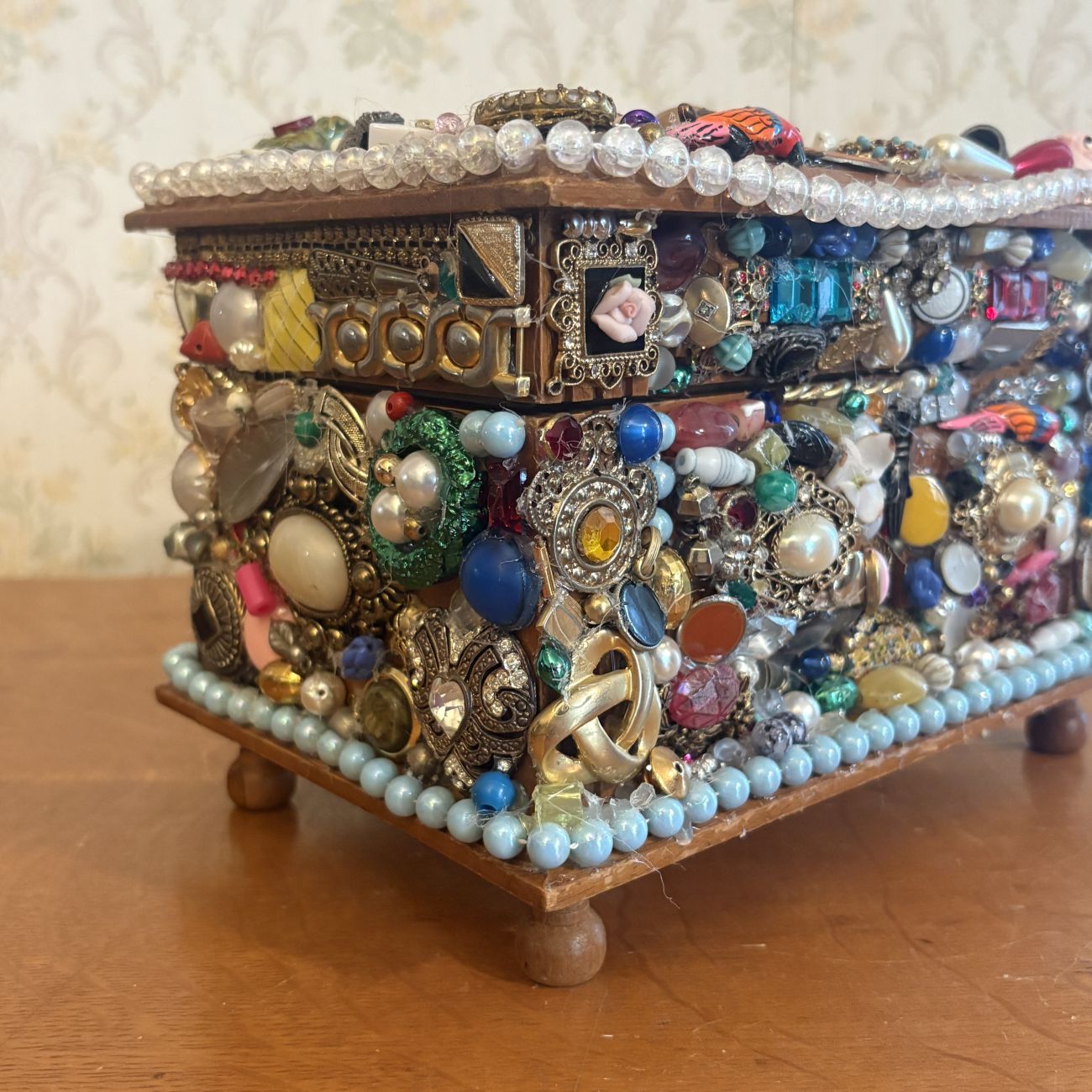 Encrusted Jewelry Collage Memory Chest with Figural Elements