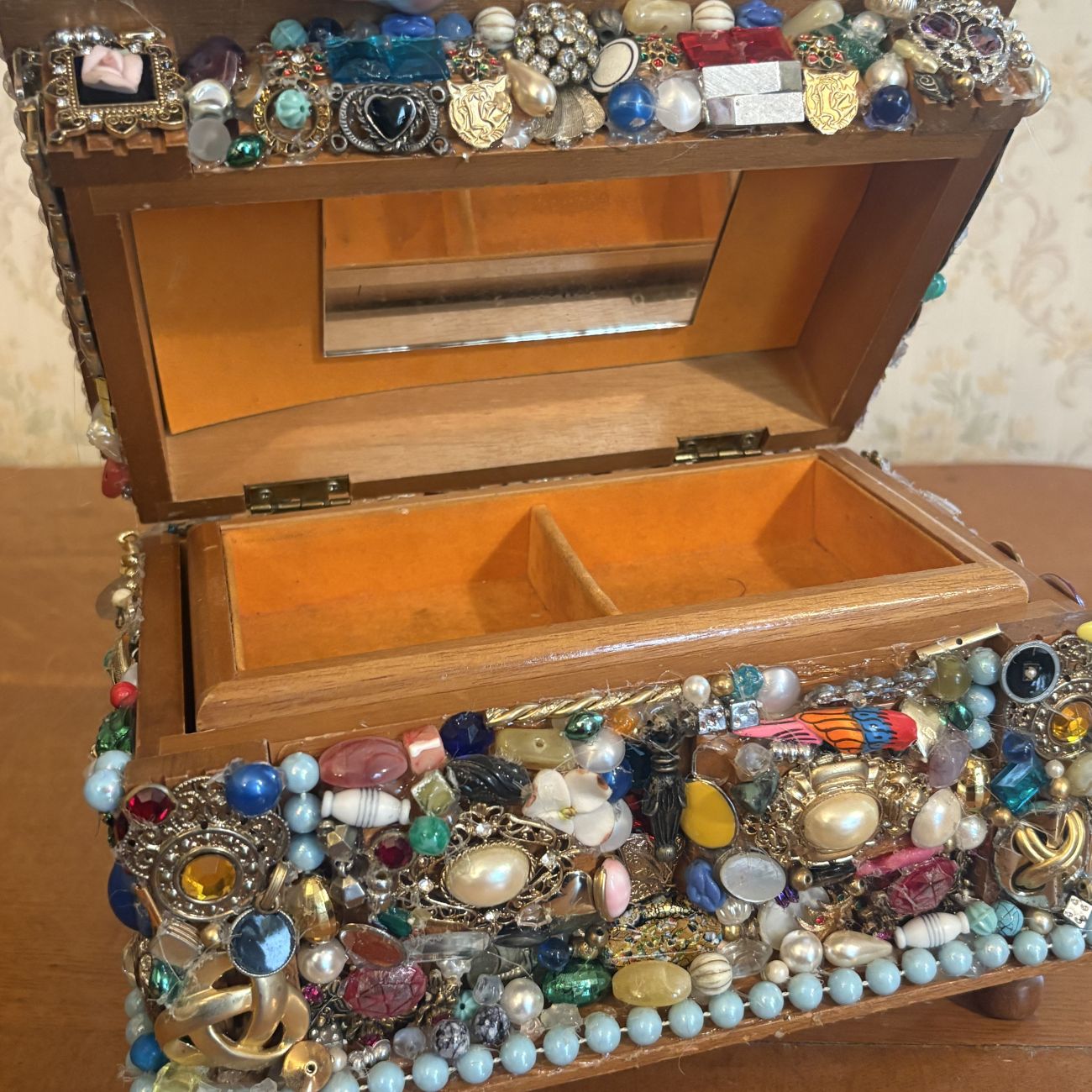 Encrusted Jewelry Collage Memory Chest with Figural Elements