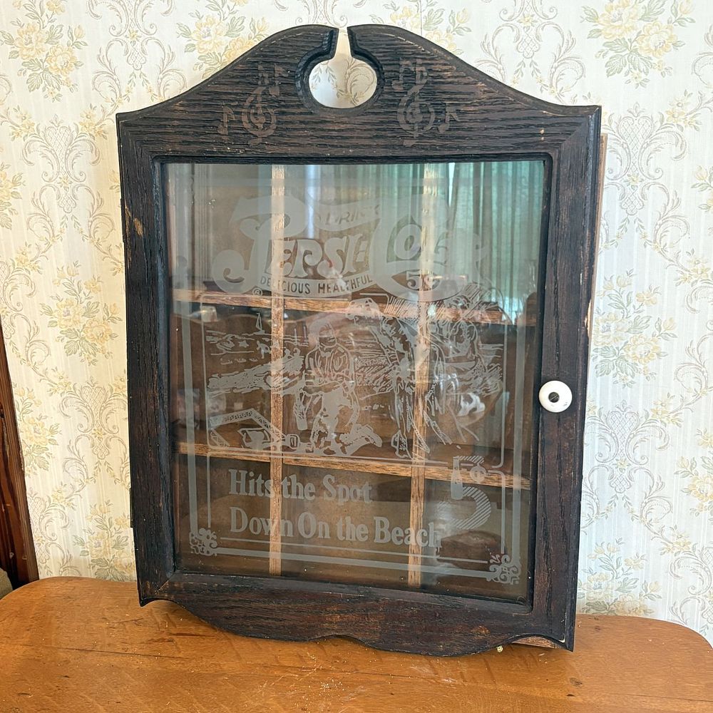 Lot 275: Vintage Pepsi-Cola Wood Wall Display Cabinet with Nine Compartments