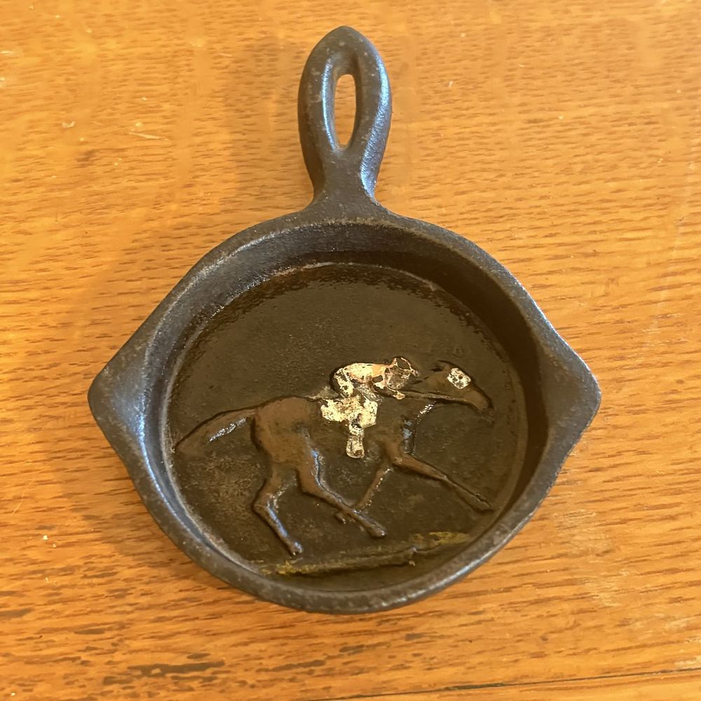 Lot 290: Miniature Cast Iron Horse and Jockey Souvenir Skillet Ashtray