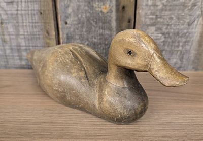 Hand Carved Wooden Hen Shoveler Duck Decoy. A hand carved wooden duck decoy representing a hen 