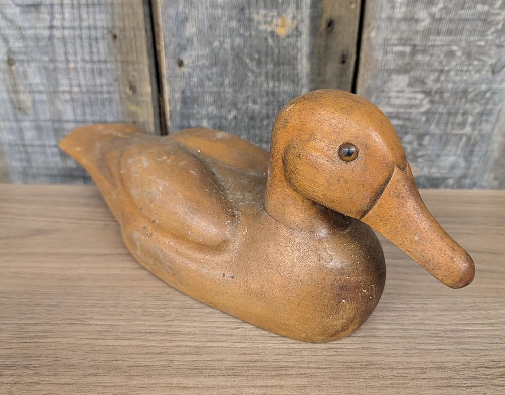 Lot 302: Hand Carved Wooden Duck Decoy with Inset Glass Eyes