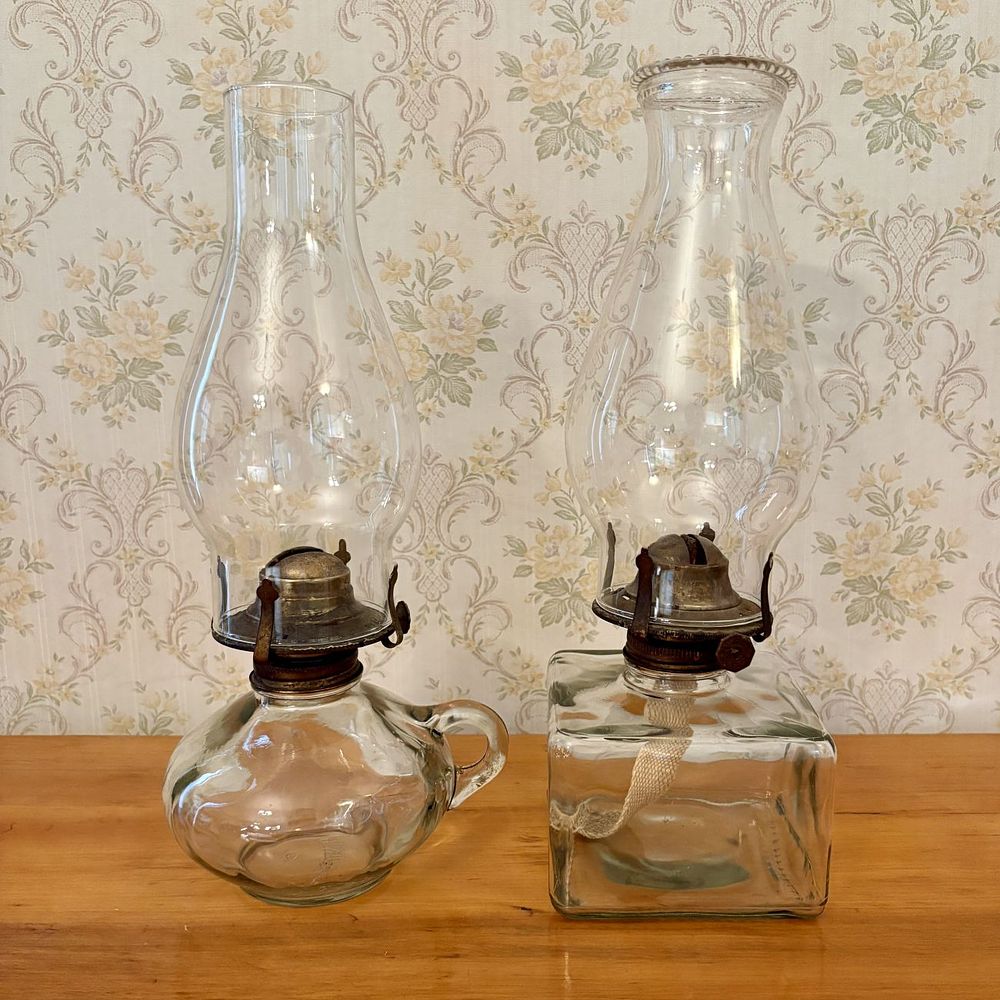 Lot 331: Two Antique Clear Glass Kerosene Oil Lamps