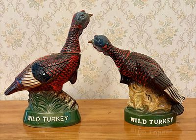 A Pair of Austin Nichols Wild Turkey Ceramic Bourbon Whiskey Decanters. A pair of vintage glazed 