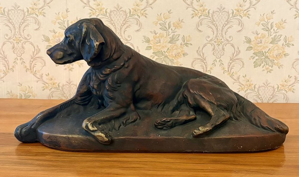Lot 342: Cold Painted Composition Sculpture of a Reclining Hunting Dog