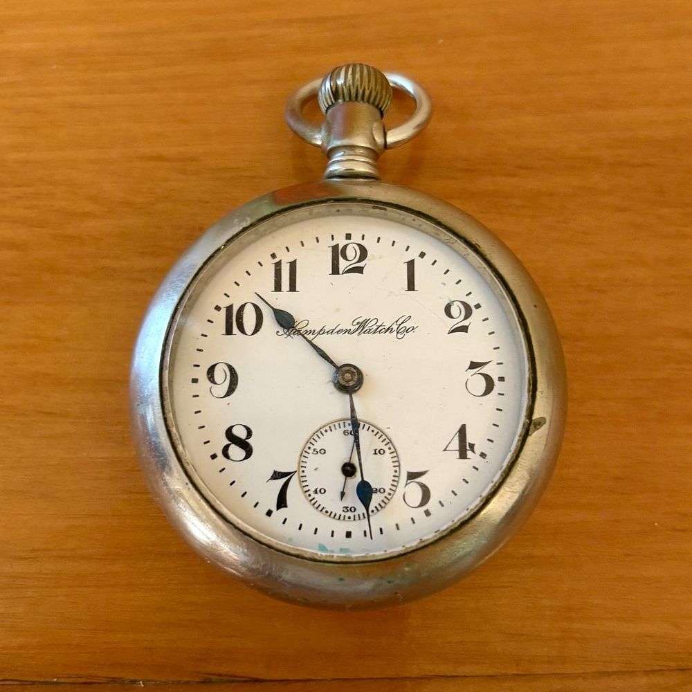 Lot 347: Hampden Watch Co. Nickel Silver Open Face Pocket Watch